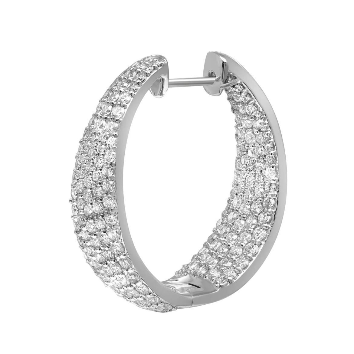 3.29 Carat Round Cut Diamond Hoop Earrings 18K White Gold In New Condition For Sale In New York, NY