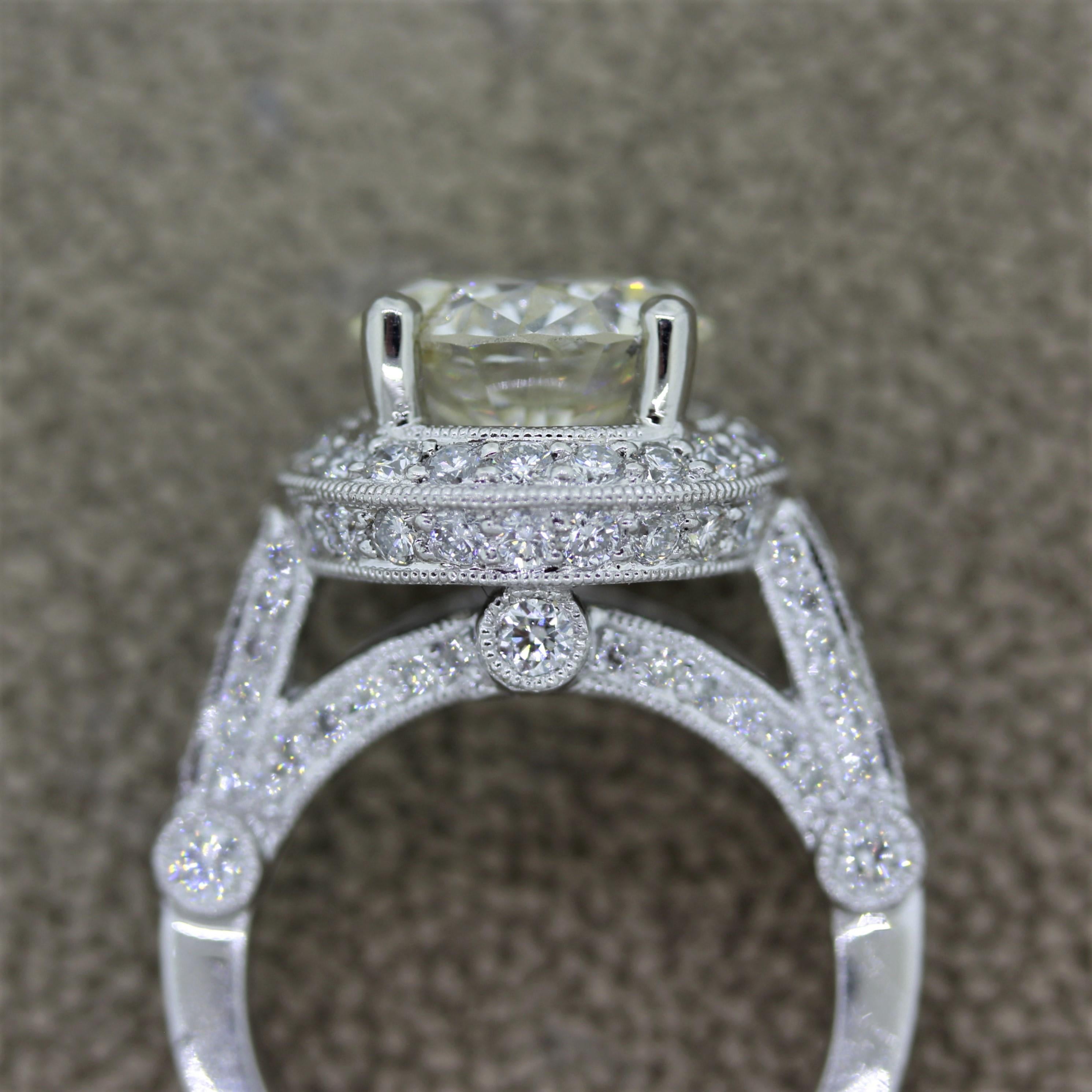 3.29 Carat Round Diamond Platinum Engagement Ring In New Condition For Sale In Beverly Hills, CA