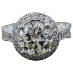 Bague de fiançailles en platine avec diamants ronds de 3,29 carats