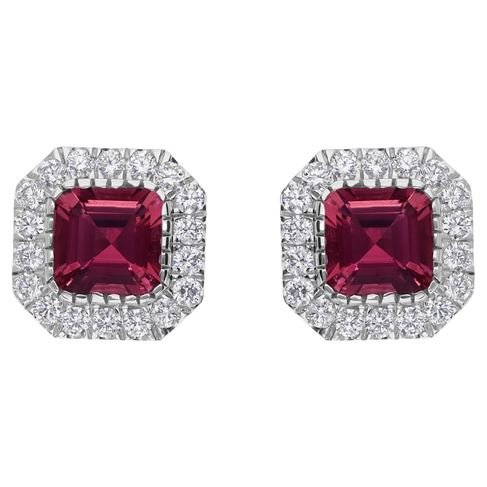 3.29 Carat Ruby Gemstone 0.93 Carat SI/H Diamond 18 Karat White Gold Earrings