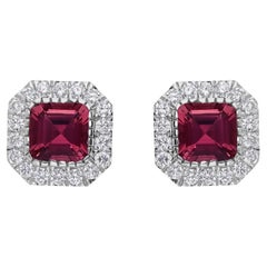 Pendientes de oro blanco de 18 quilates con gema de rubí de 3,29 quilates y diamante SI/H de 0,93 quilates