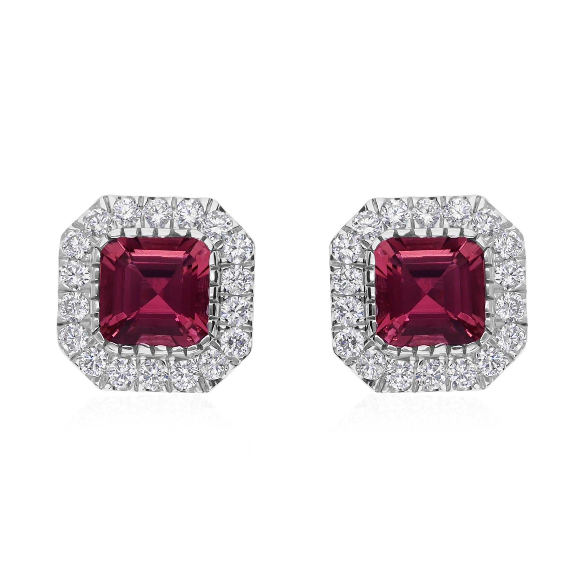 3,29 Karat Rubin Edelstein 0,93 Karat SI/H Diamant 18 Karat Weißgold Ohrringe