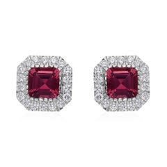 3,29 Karat Rubin Edelstein 0,93 Karat SI/H Diamant 18 Karat Weißgold Ohrringe