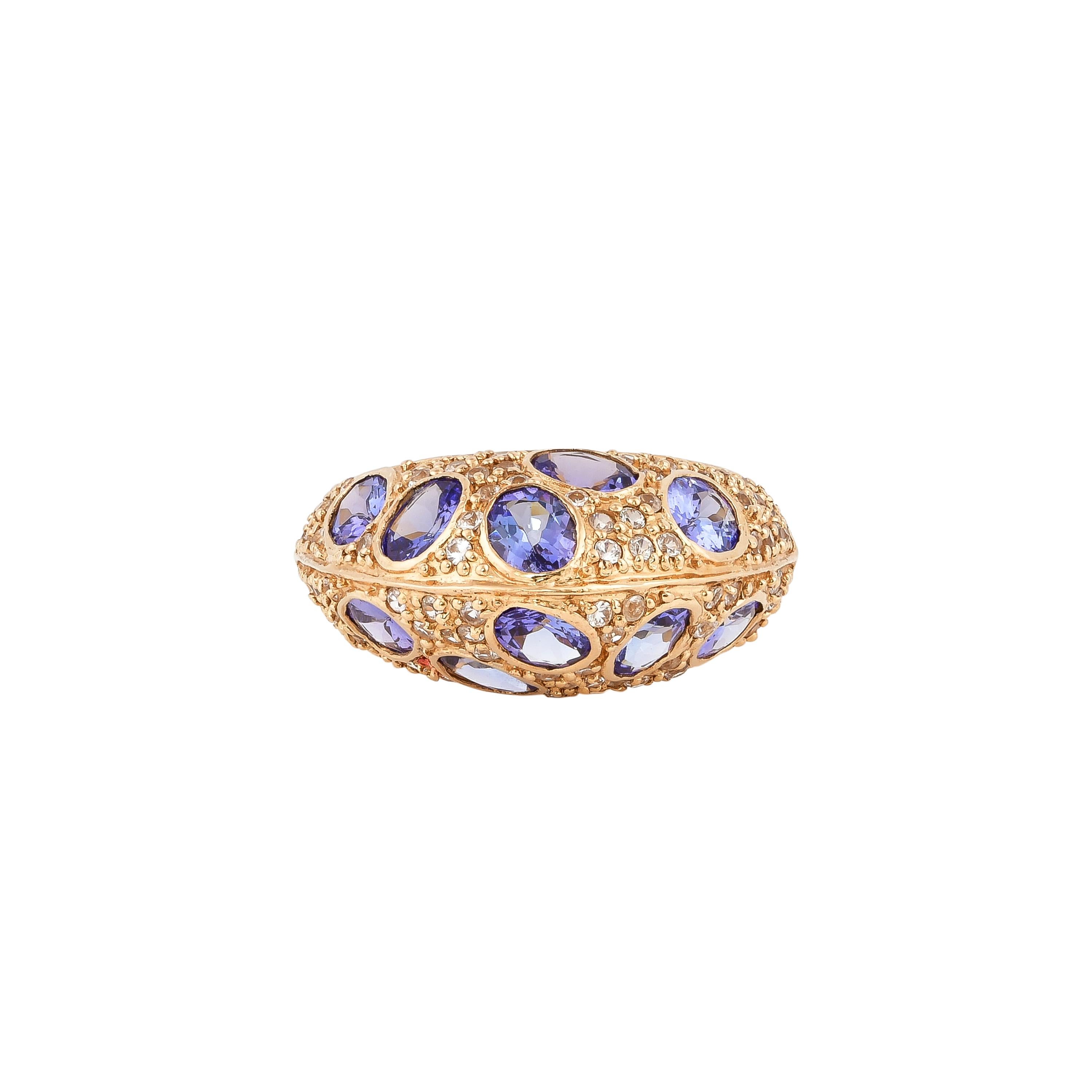 Contemporary 3.29 Carat Tanzanite and White Sapphire Ring in 14 Karat Rose Gold