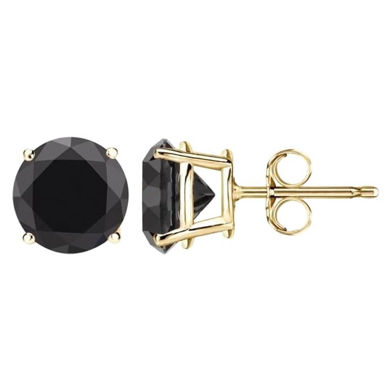 3.29 Carat Total Round Black Diamond in 14 K Yellow Gold