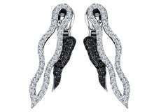 3.29 Carat White Black Round Diamond 18 Karat Gold Modern Spike Line Earrings