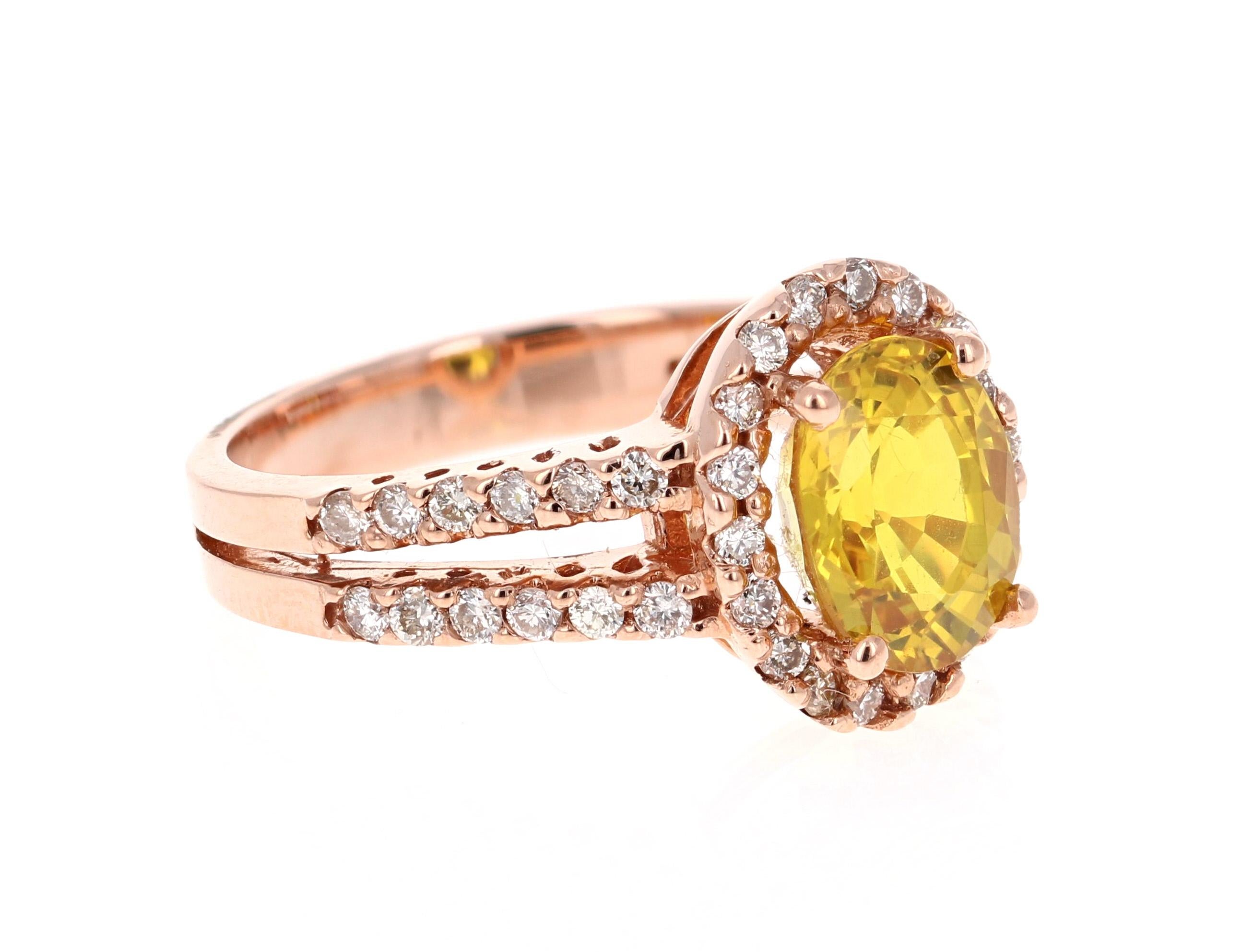 3.29 Carat Yellow Sapphire Diamond Rose Gold Ring In New Condition In Los Angeles, CA