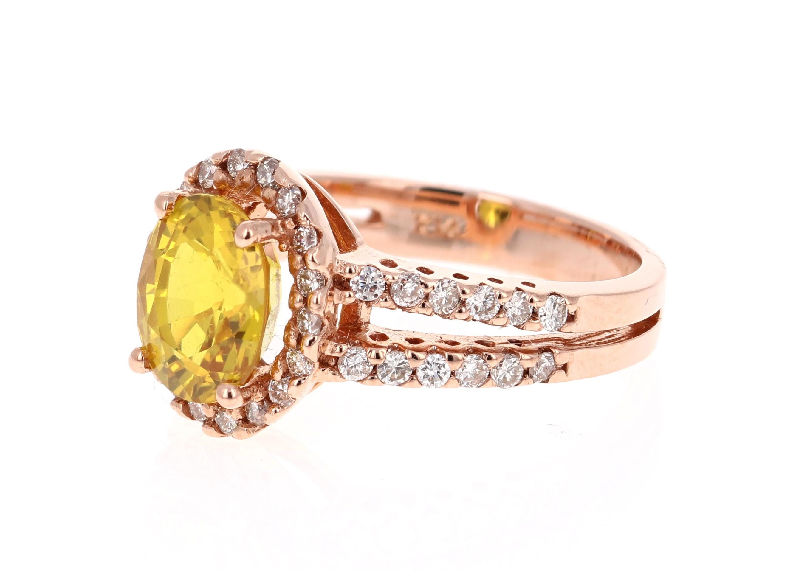 Women's 3.29 Carat Yellow Sapphire Diamond Rose Gold Ring