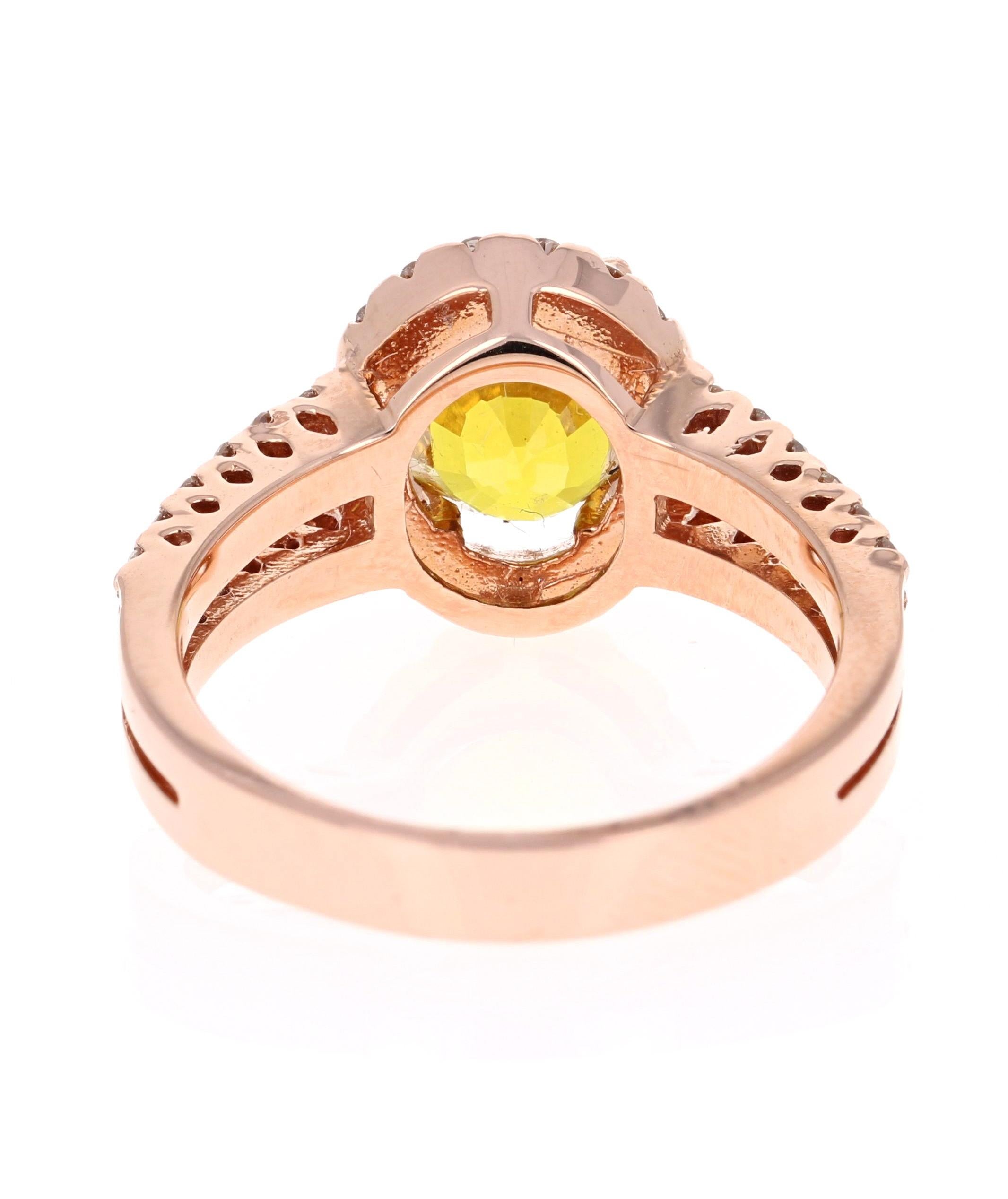 3.29 Carat Yellow Sapphire Diamond Rose Gold Ring 1