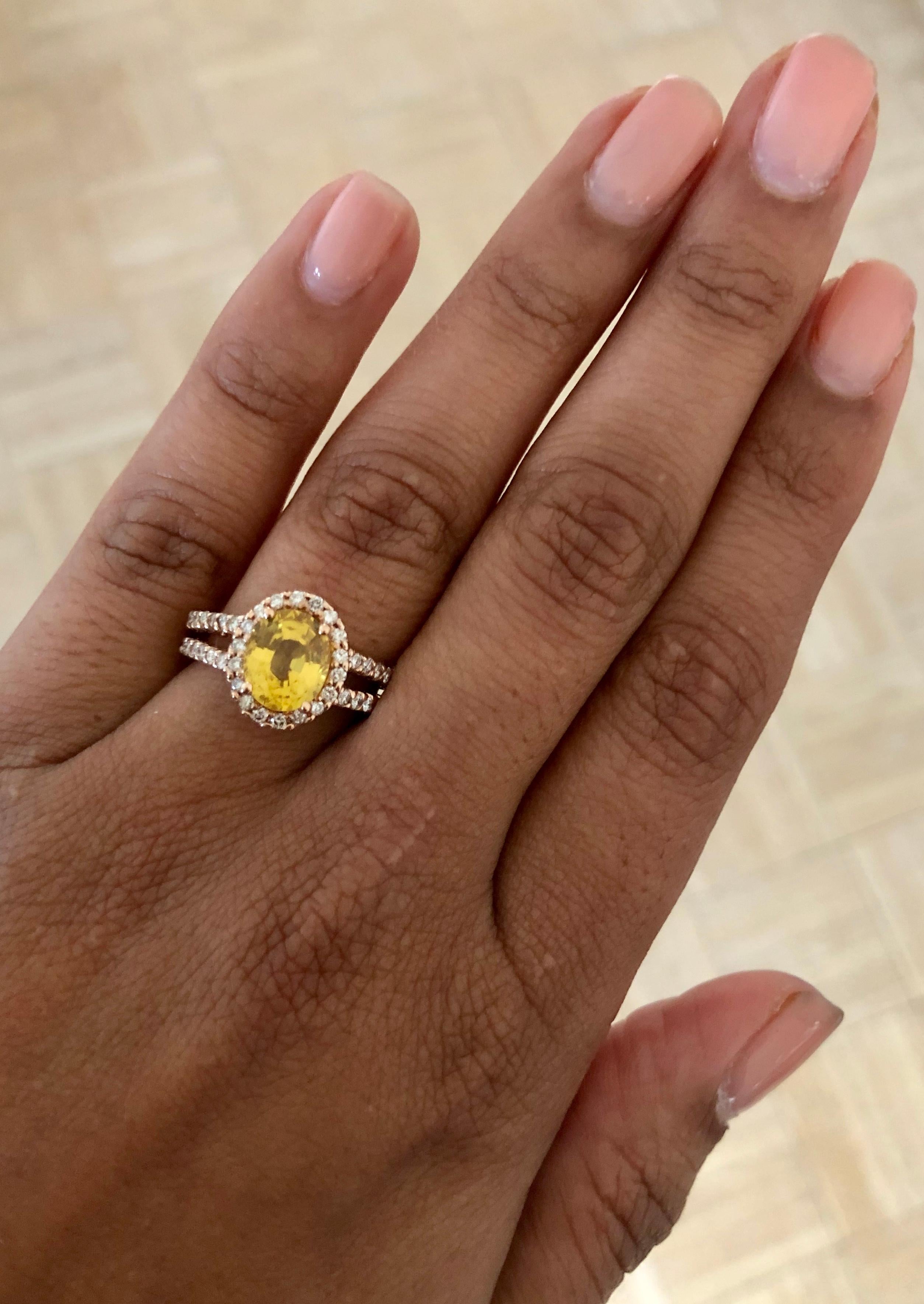 3.29 Carat Yellow Sapphire Diamond Rose Gold Ring 3