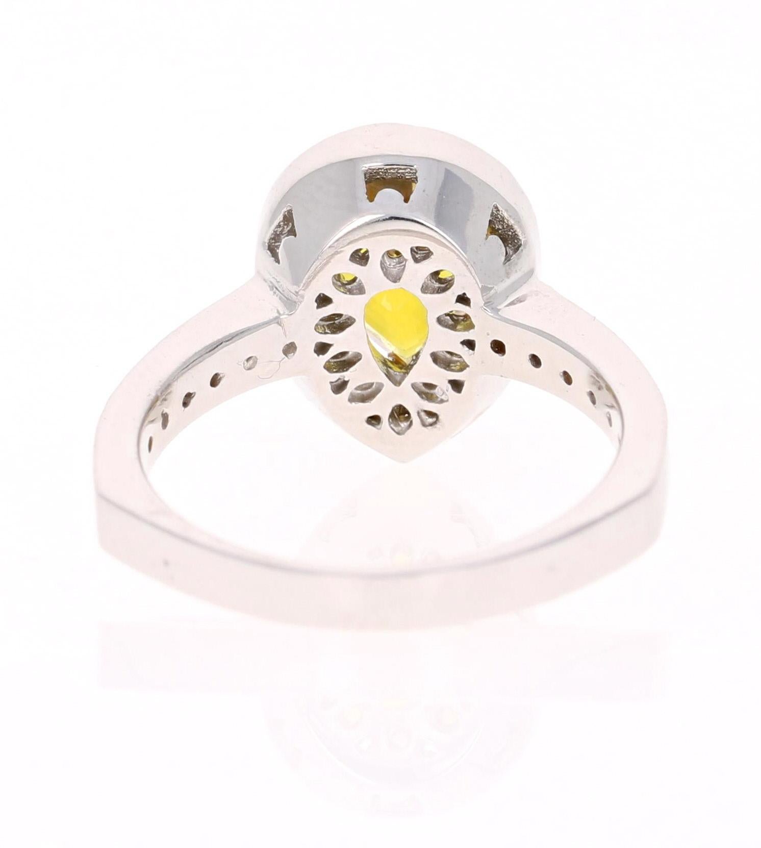 Modern 3.29 Carat Yellow Sapphire Diamond White Gold Engagement Ring For Sale