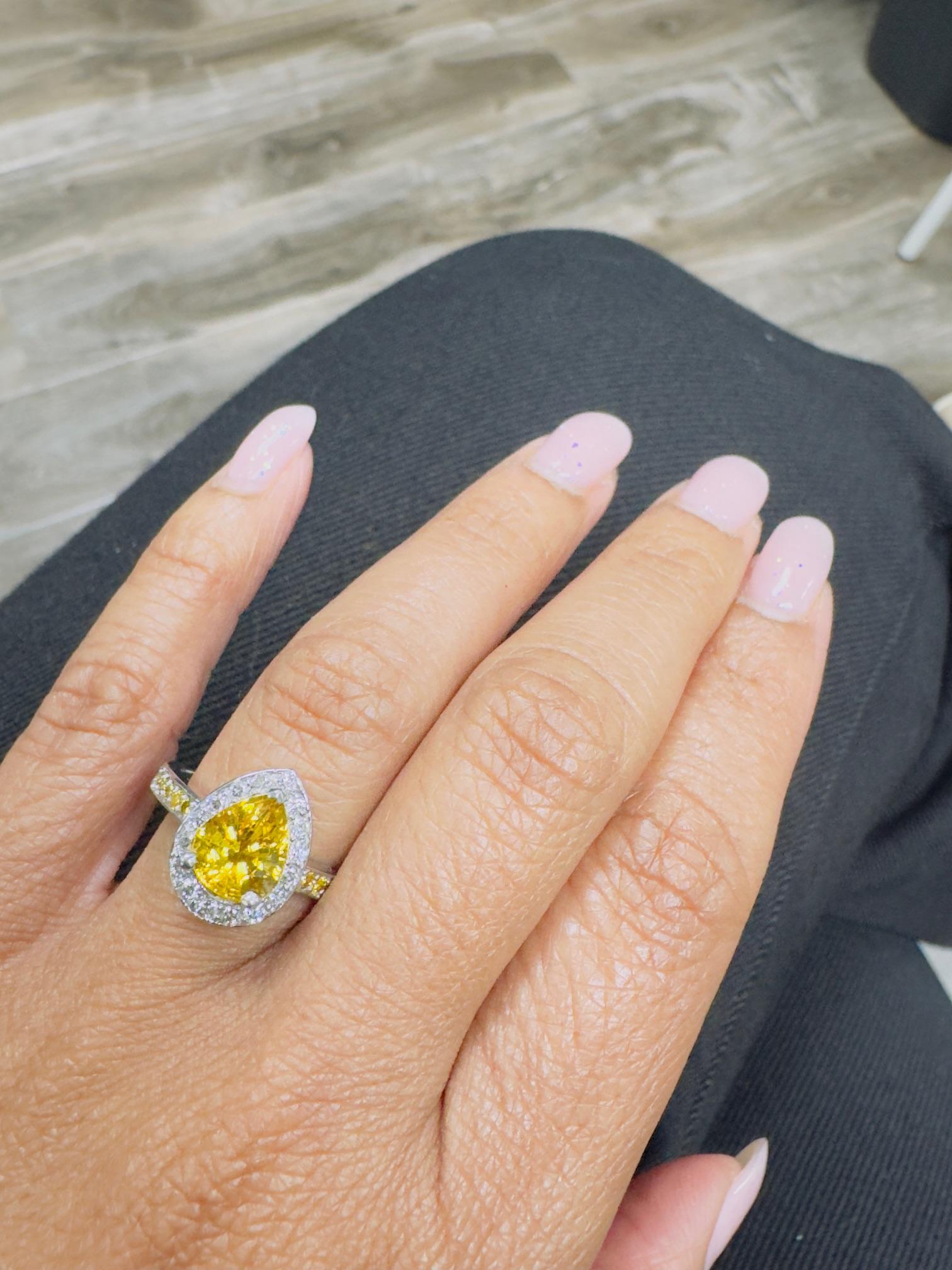 Women's 3.29 Carat Yellow Sapphire Diamond White Gold Engagement Ring For Sale