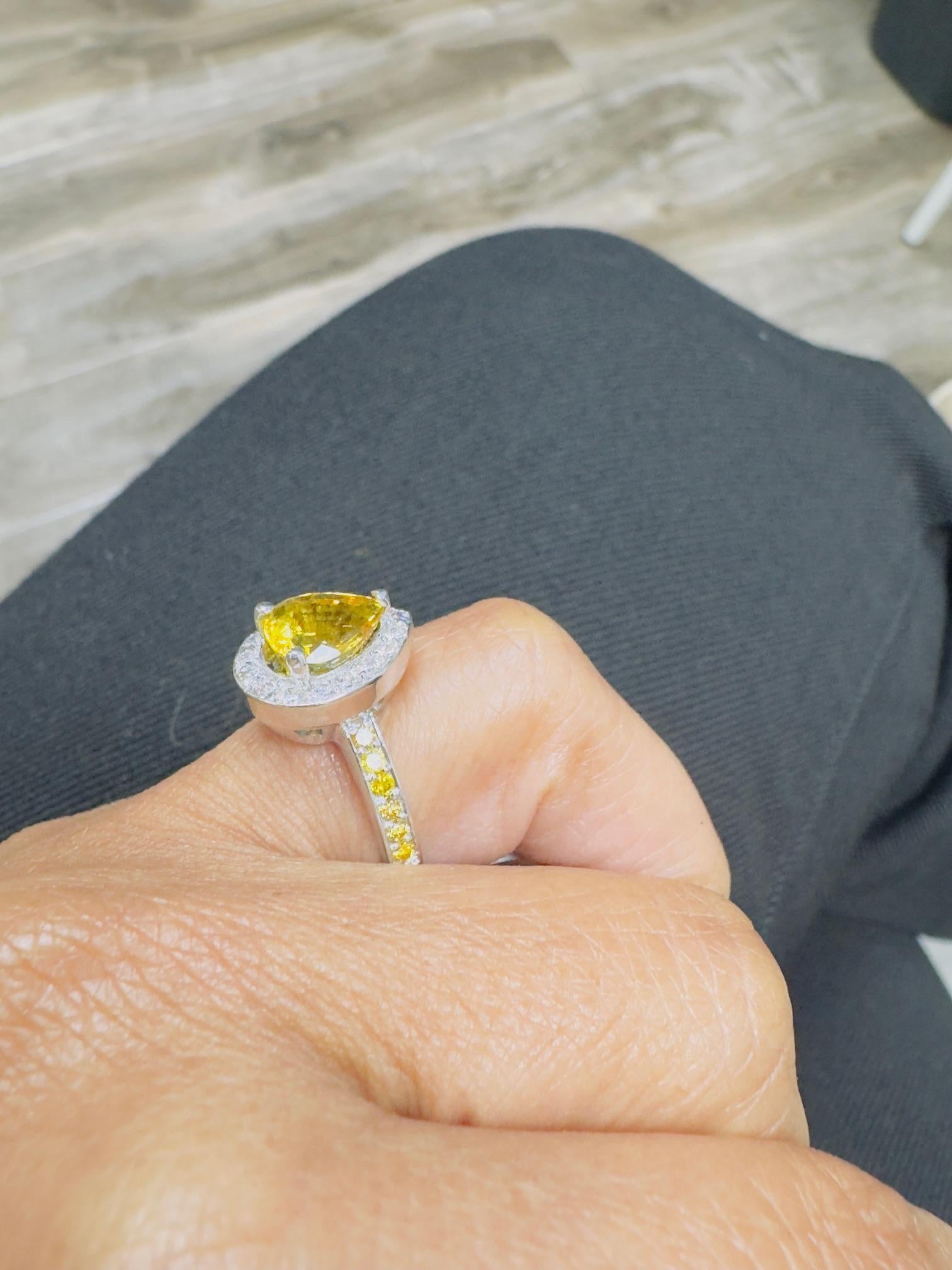 3.29 Carat Yellow Sapphire Diamond White Gold Engagement Ring For Sale 1