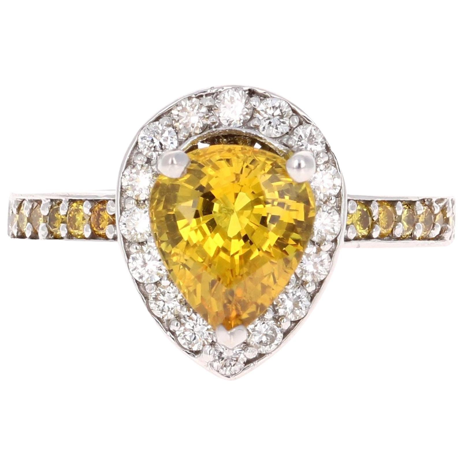 3.29 Carat Yellow Sapphire Diamond White Gold Engagement Ring For Sale