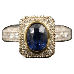 Anello di fidanzamento con zaffiro e diamante da 3,29 carati, anello con zaffiro in oro bianco 18 carati