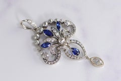 3.29 Carat Art Deco Sapphire Diamond Platinum Pendant