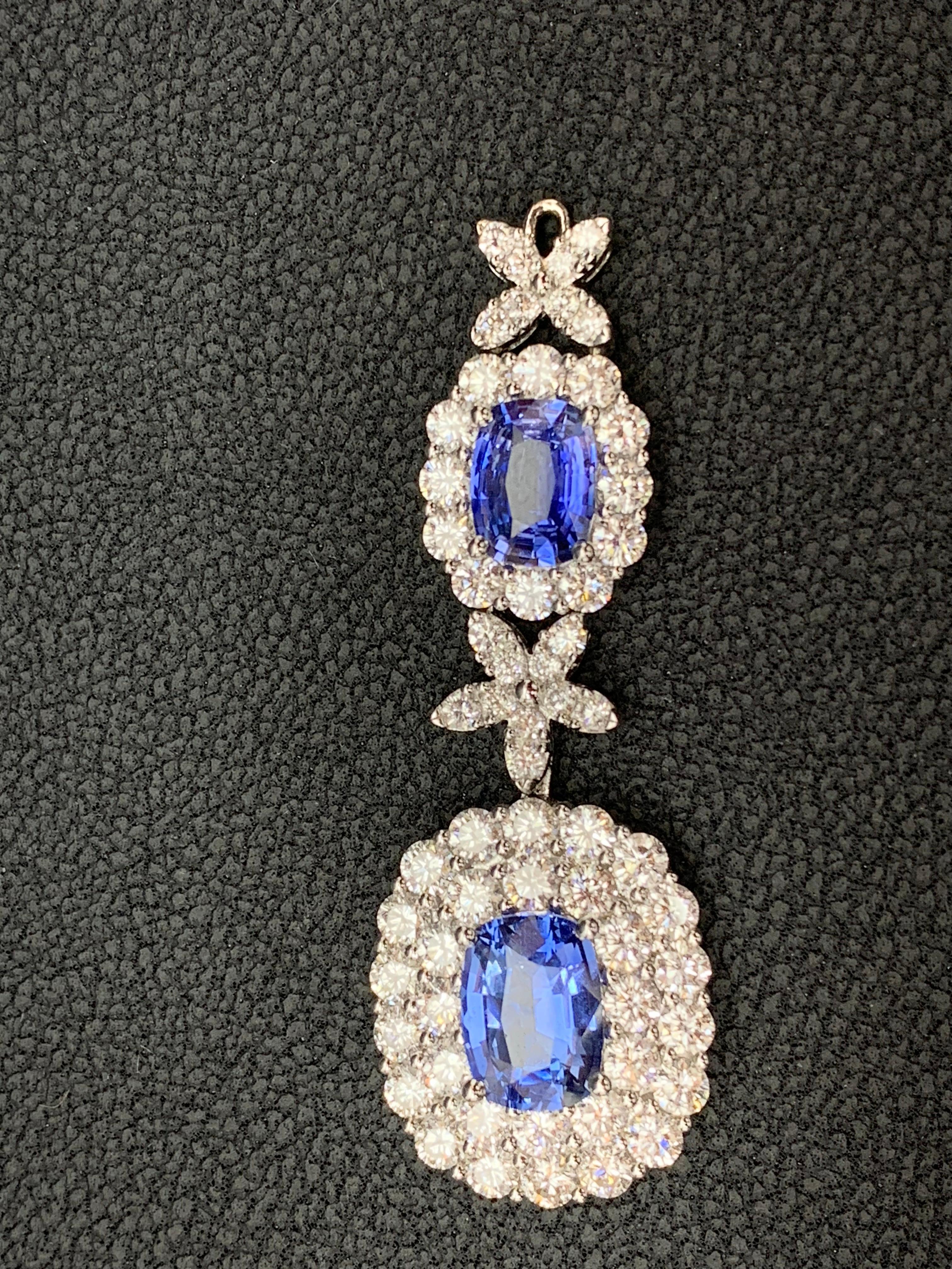 32.91 Carat Oval Cut Sapphire and Diamond Drop Necklace in 18K White Gold For Sale 5