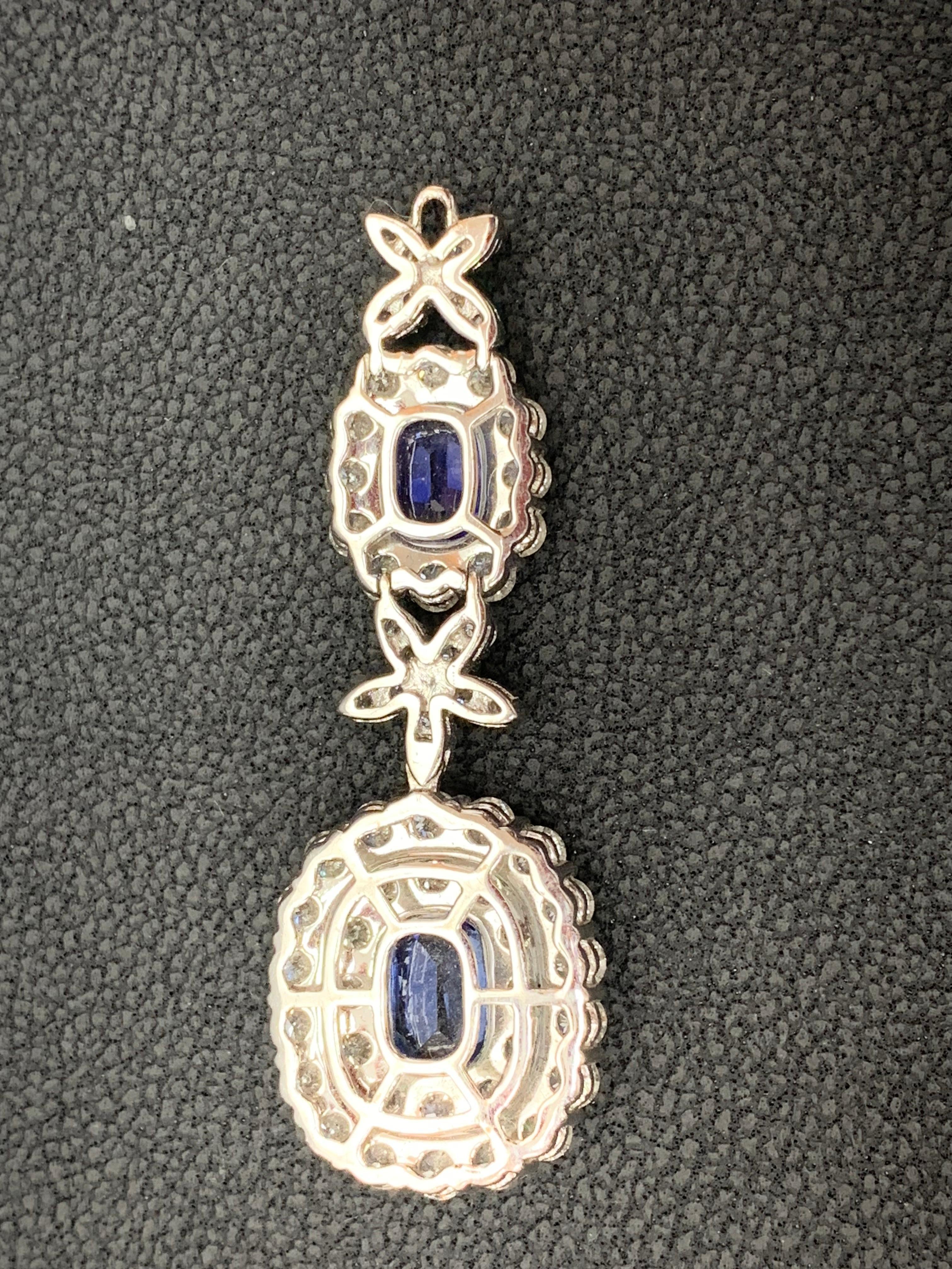 32.91 Carat Oval Cut Sapphire and Diamond Drop Necklace in 18K White Gold For Sale 6