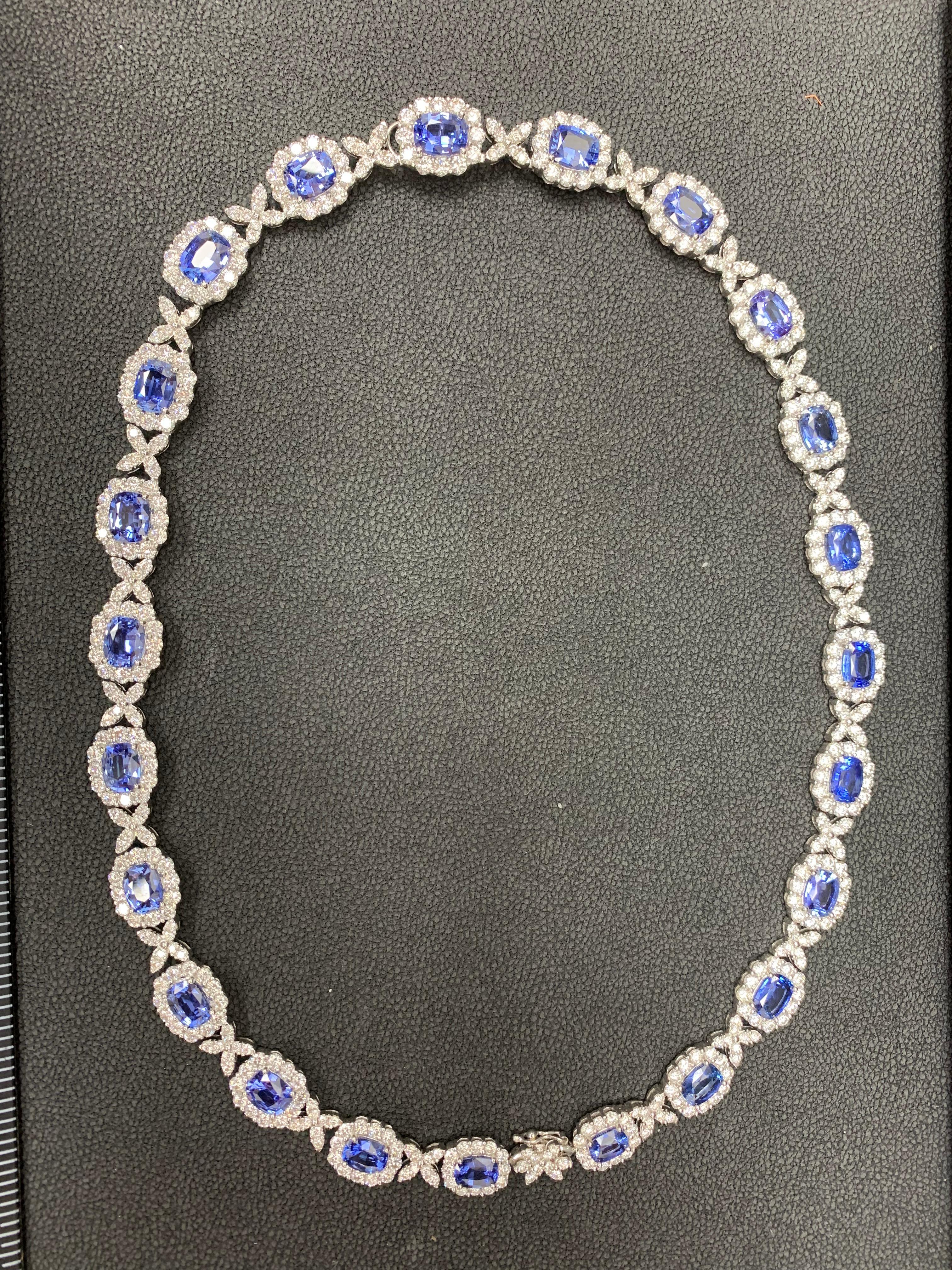 32.91 Carat Oval Cut Sapphire and Diamond Drop Necklace in 18K White Gold For Sale 8