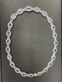 29.56 Carat Oval Cut Sapphire and Diamond Drop Necklace in 18K White Gold