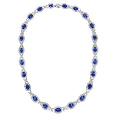 29.56 Carat Oval Cut Sapphire and Diamond Drop Necklace in 18K White Gold