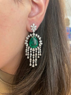 Alexander 32.92ct Emerald & Diamond Chandelier Earrings 18-Karat White Gold