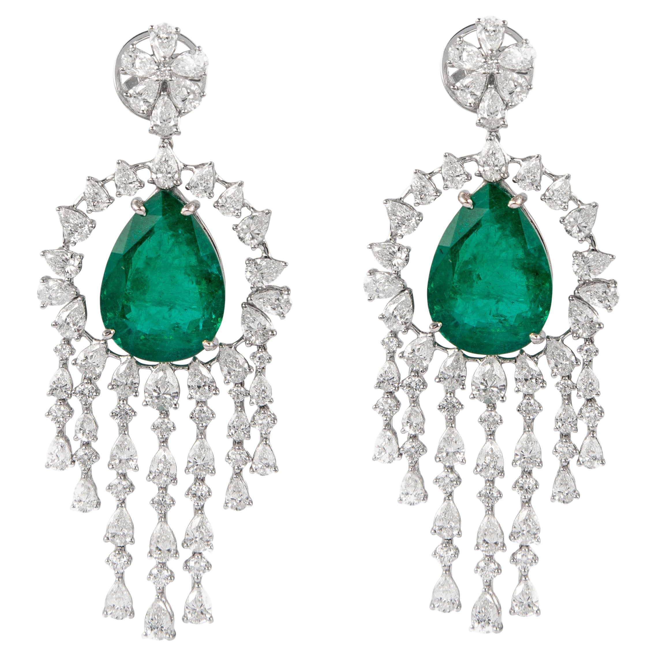 Alexander 32.92ct Emerald & Diamond Chandelier Earrings 18-Karat White Gold