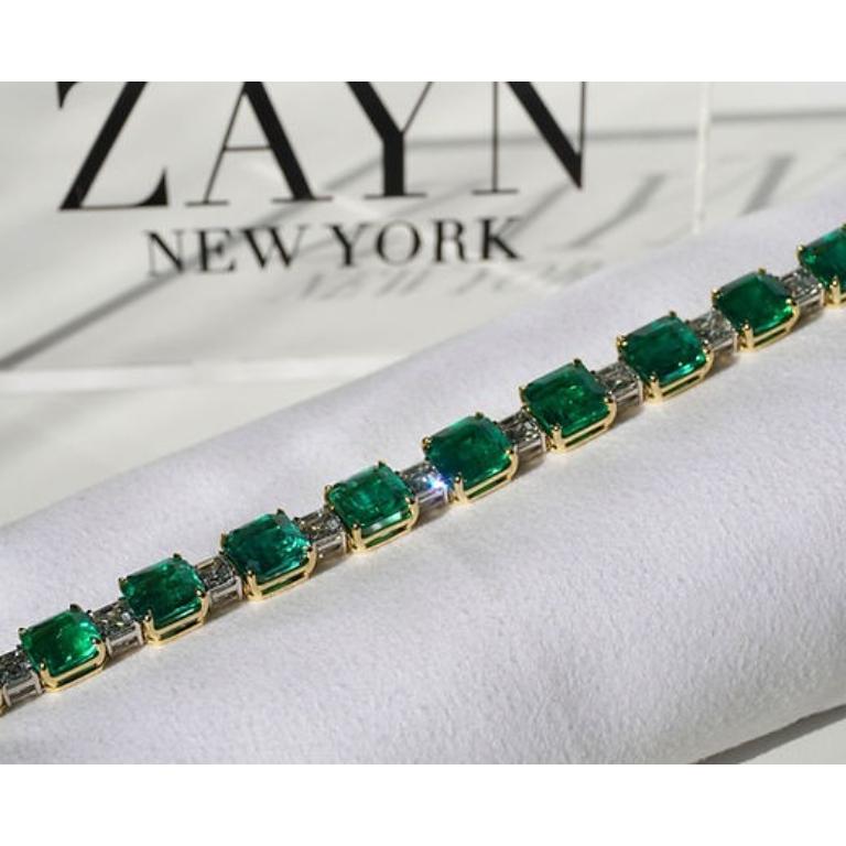 Emerald Cut 32.95 Carat Square Emerald Bracelet For Sale