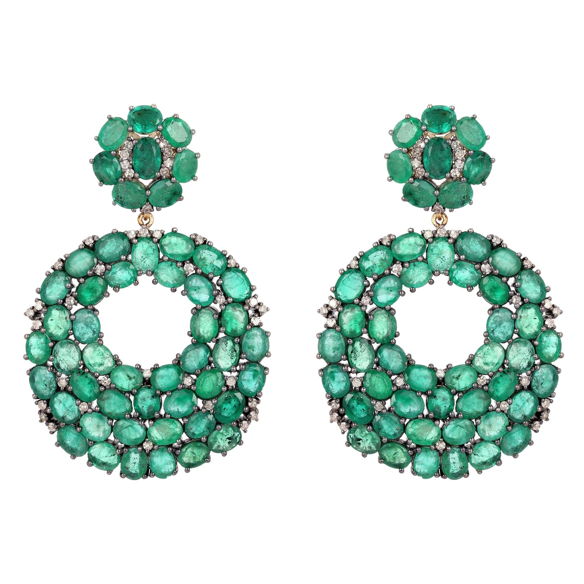 32.96 Carat Emerald Diamond Earrings For Sale