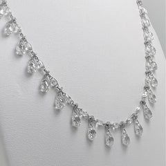 32.98 Carat 1920 Inspired Dangling Briolette Diamond Necklace on 18K White Gold