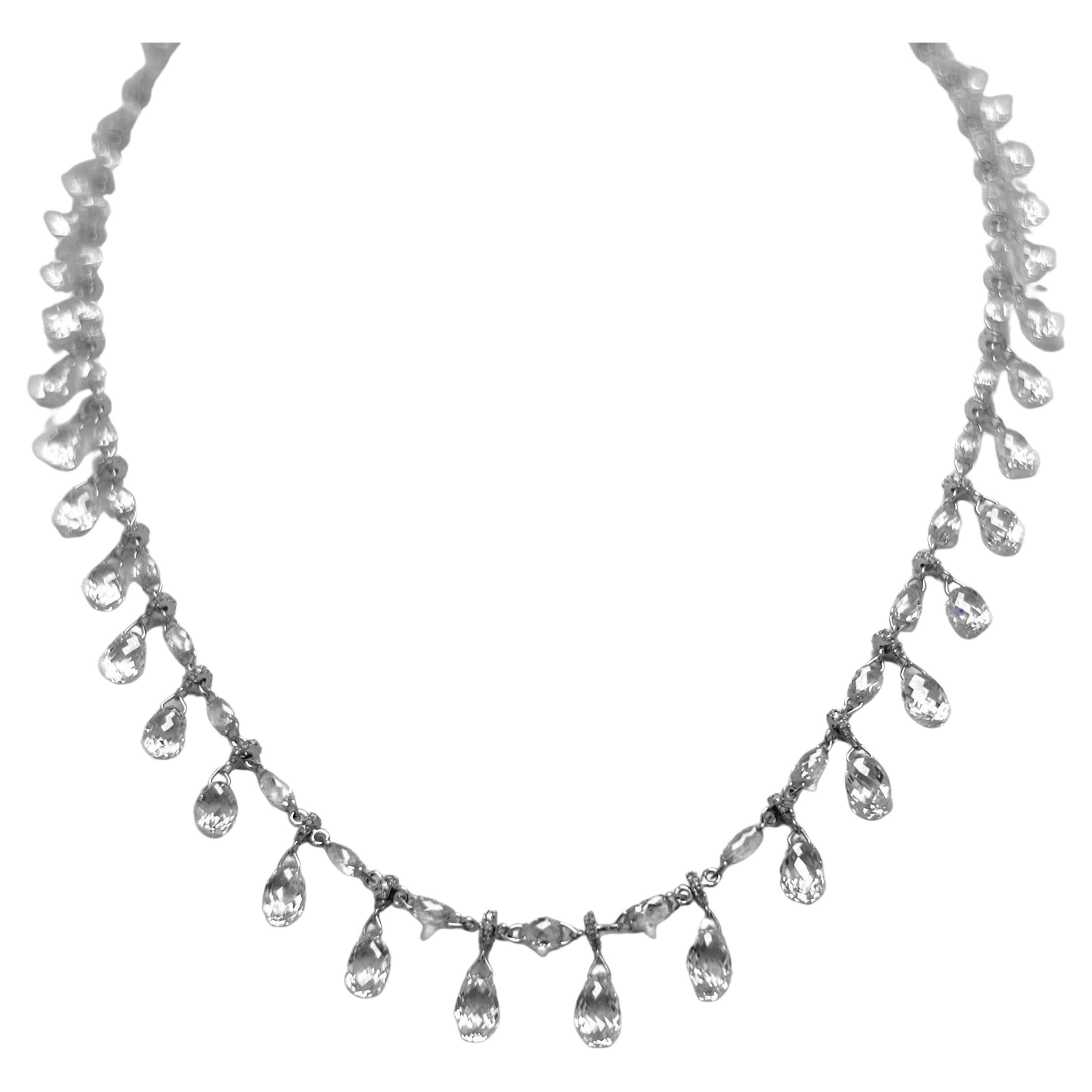 32.98 Carat 1920 Inspired Dangling Briolette Diamond Necklace on 18K White Gold For Sale
