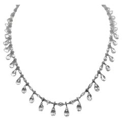 32.98 Carat 1920 Inspired Dangling Briolette Diamond Necklace on 18K White Gold
