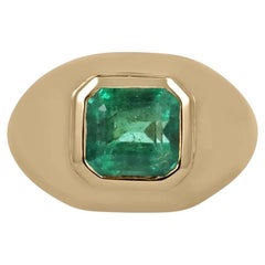 Vintage 3.29ct 14K Natural Asscher Cut Emerald Solitaire Chunky Bezel Gypsy Men's Ring