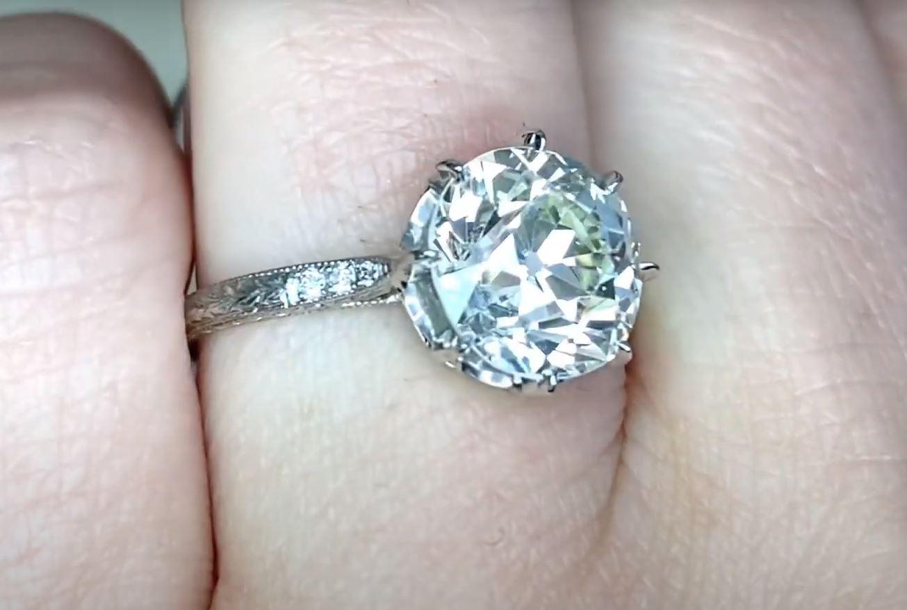 Women's 3.29ct Antique Art Deco Diamond Engagement Ring with Old European Cut Diamonds For Sale