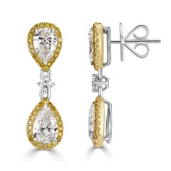 Boucles d'oreilles pendantes en diamant 3.29ct en forme de poire
