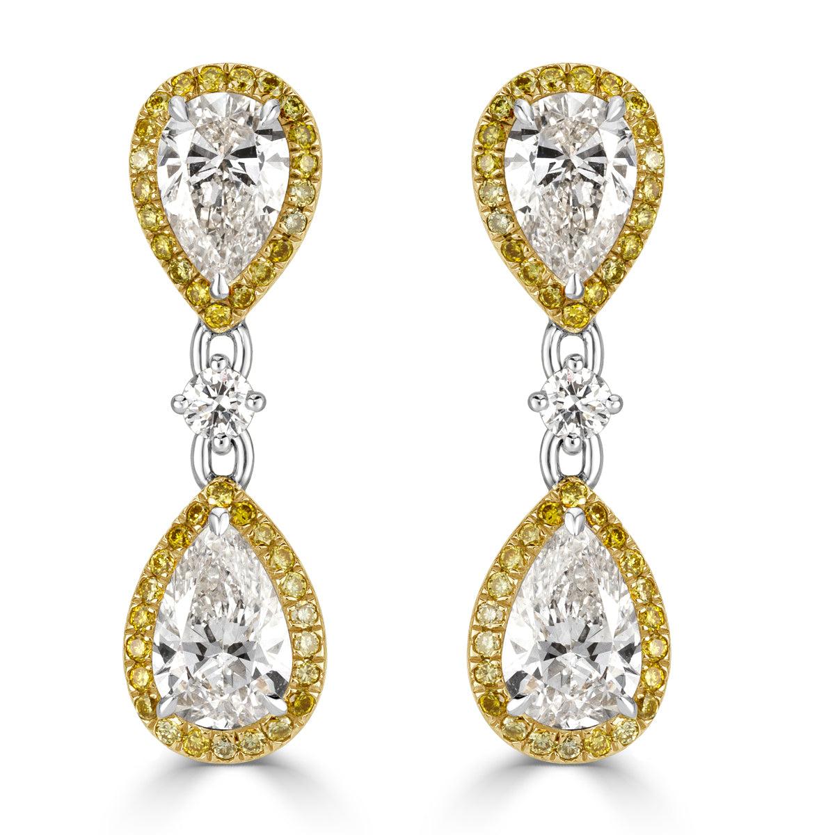 3.29ct Pear Shaped Diamond Dangle Earrings For Sale
