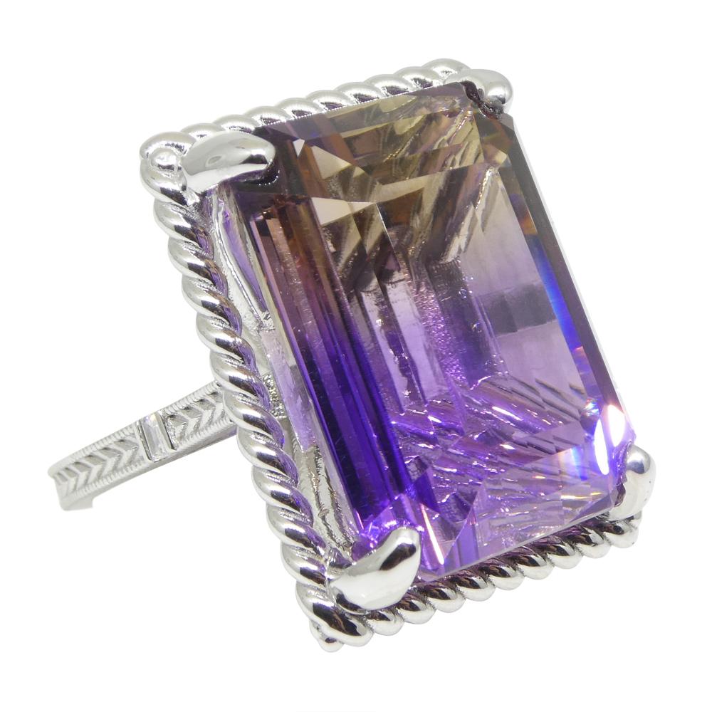 Emerald Cut 32ct Ametrine & Diamond Cocktail Ring set in 14k White Gold For Sale
