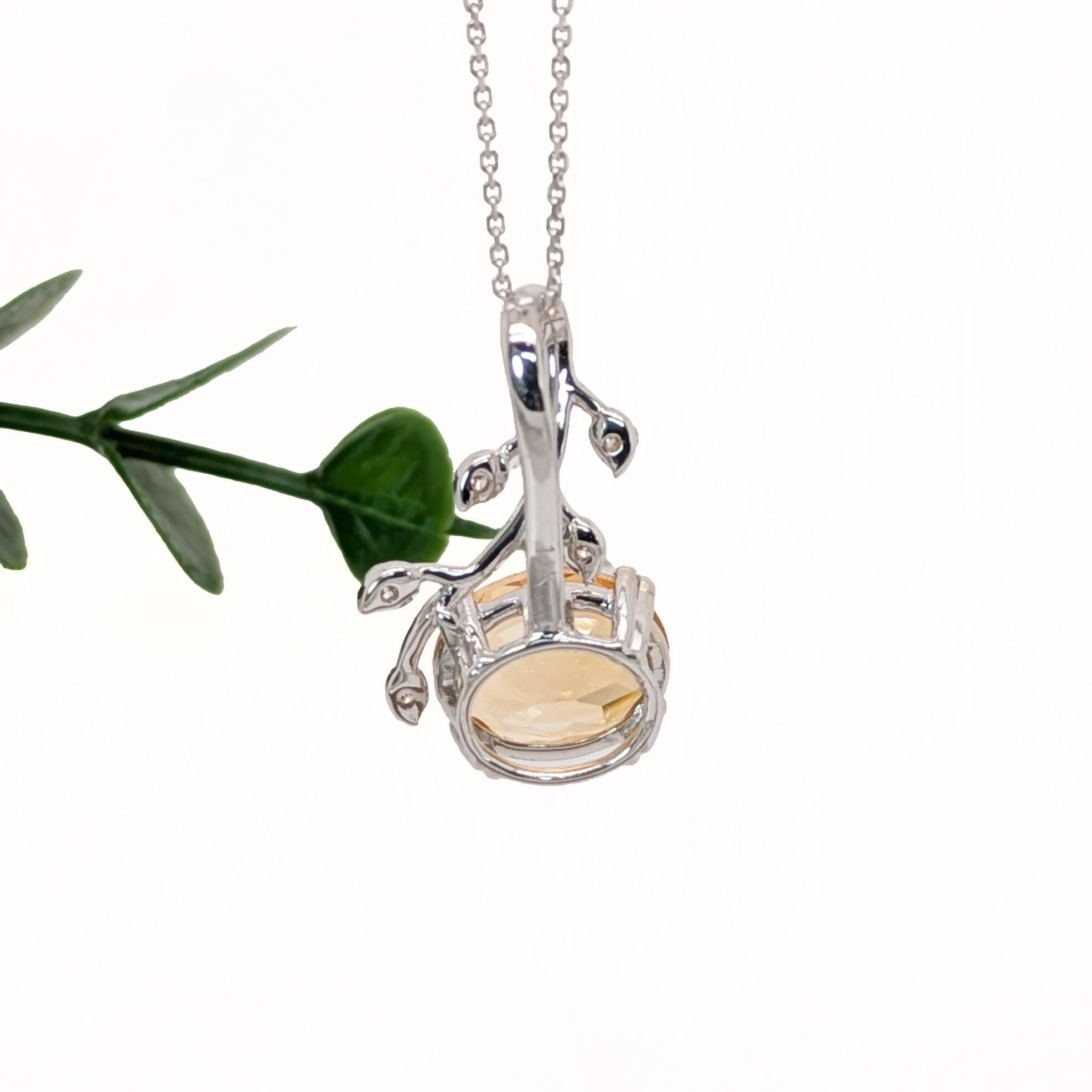 Oval Cut 3.2ct Citrine Pendant w Natural Diamond Accents in 14K White Gold  OV 11x9mm For Sale