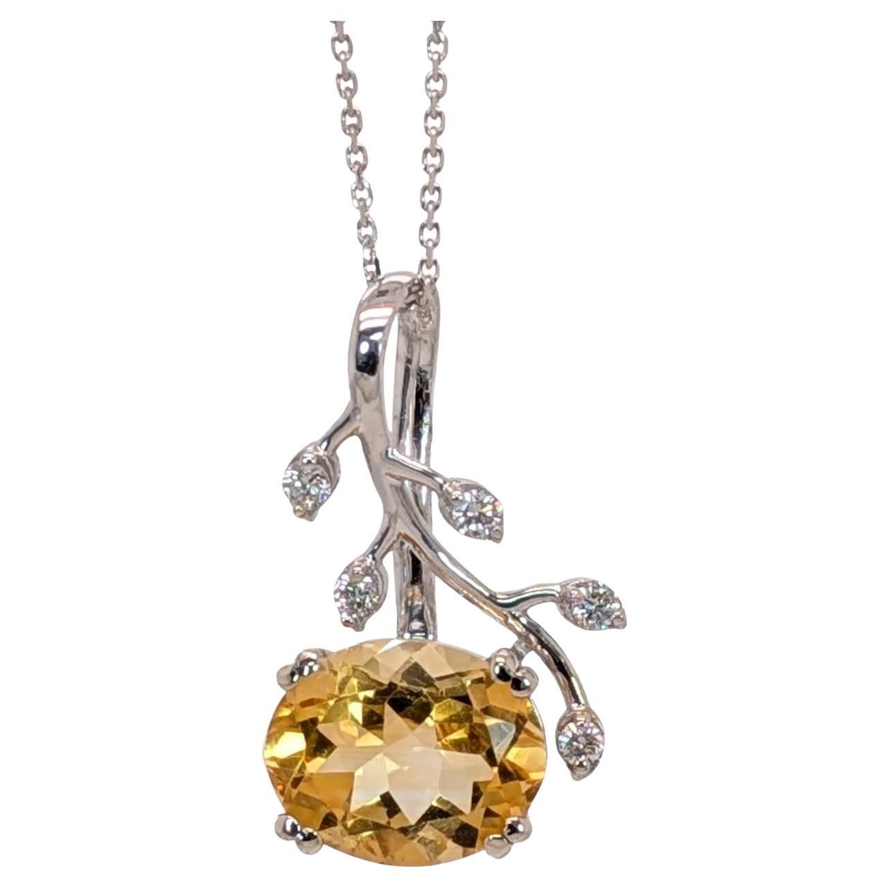 3.2ct Citrine Pendant w Natural Diamond Accents in 14K White Gold  OV 11x9mm For Sale