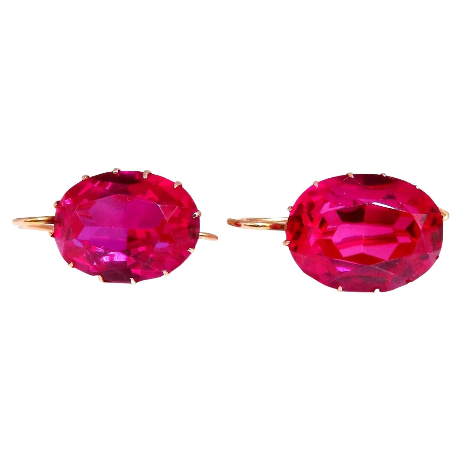 32ct Lab Ruby Diamond Clip Earrings Halo 14kt European Wire For Sale