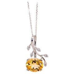 3.2ct Leafy design Citrine Pendant with Natural Diamond Accents: Solid 14k Gold