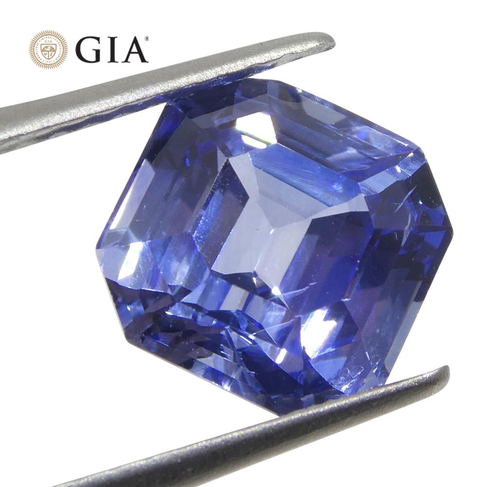 3.2ct Octagonal/Emerald Cut Blue Sapphire GIA Certified Sri Lanka   For Sale 5