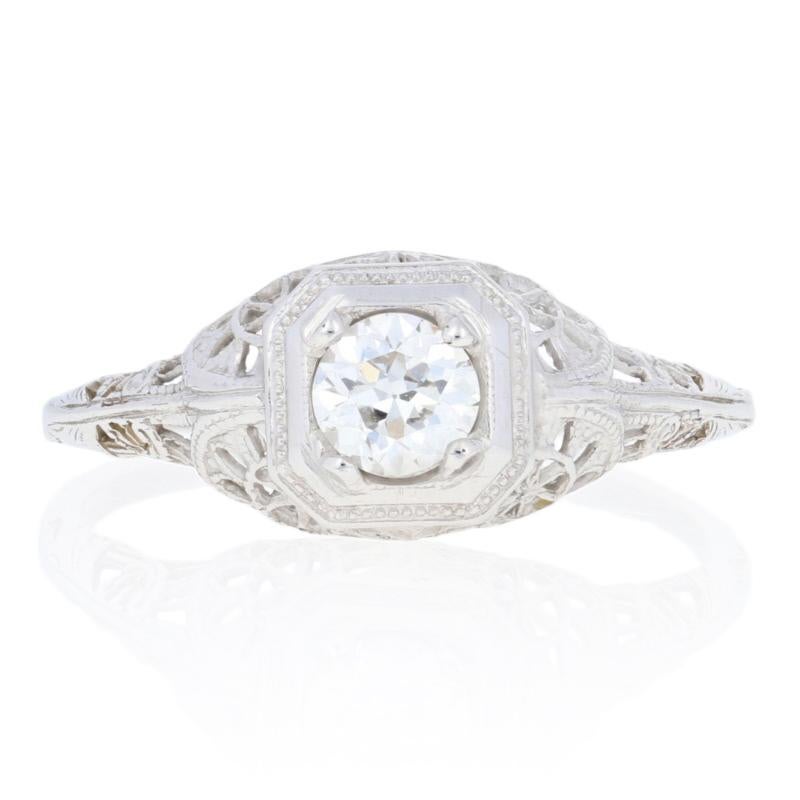 Old European Cut .32ct Old European Diamond Art Deco Engagement Ring, 14k Gold Vintage Solitaire