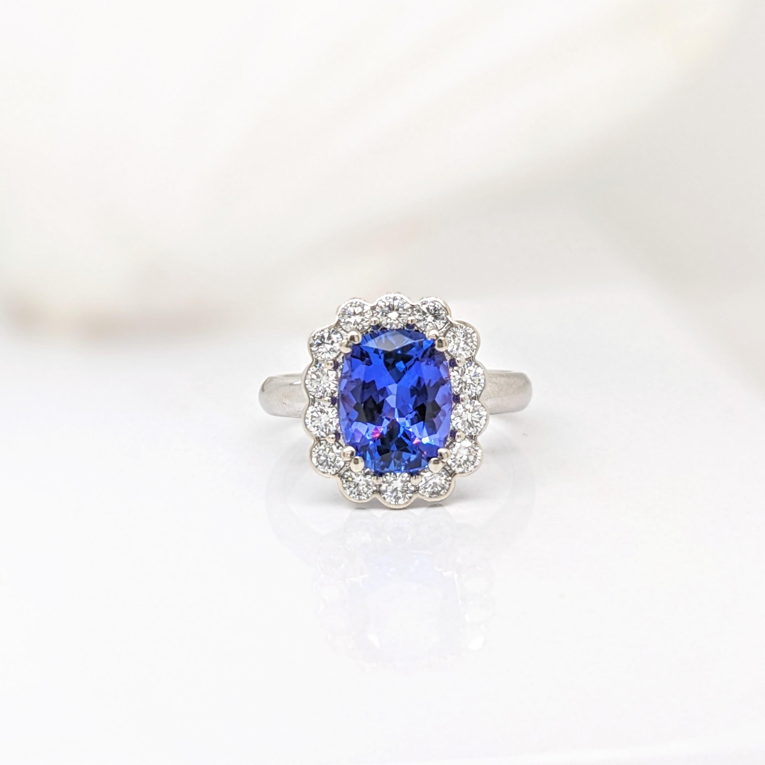 3.2ct Tanzanite Ring w Earth Mined Diamonds in Solid 14K Gold Cushion Cut 10x8mm In New Condition For Sale In Columbus, OH