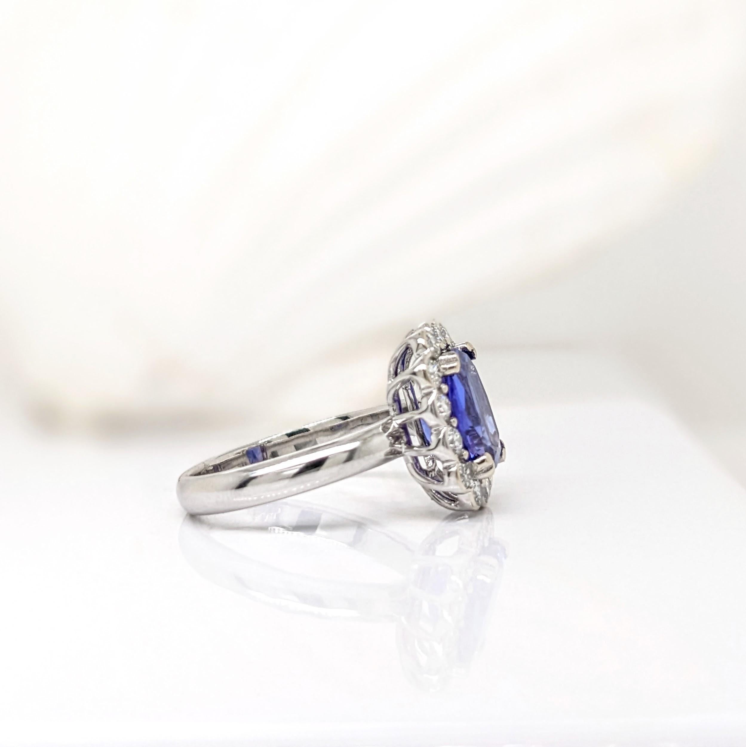 3.2ct Tanzanite Ring w Earth Mined Diamonds in Solid 14K Gold Cushion Cut 10x8mm For Sale 1