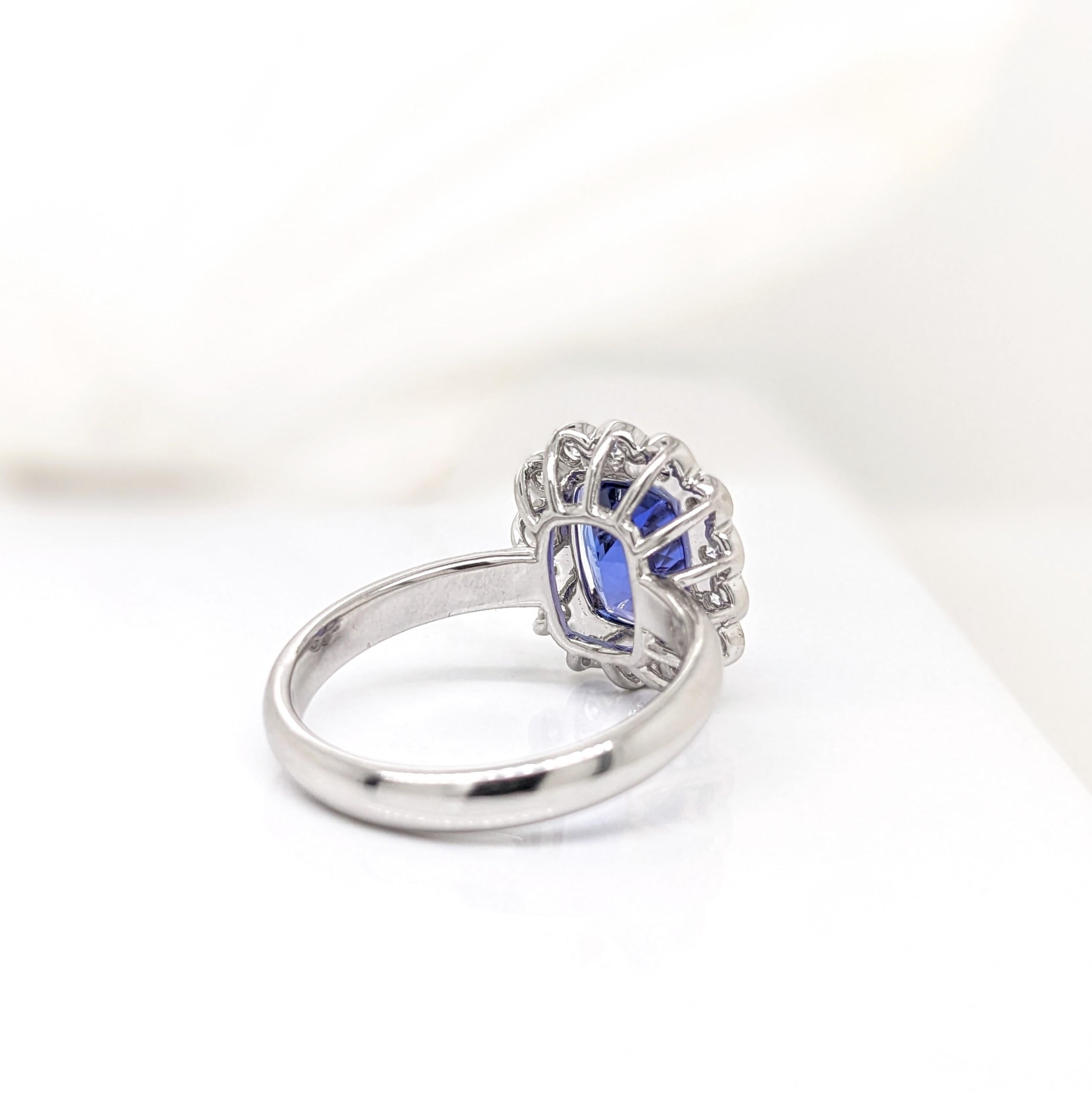 3.2ct Tanzanite Ring w Earth Mined Diamonds in Solid 14K Gold Cushion Cut 10x8mm For Sale 2