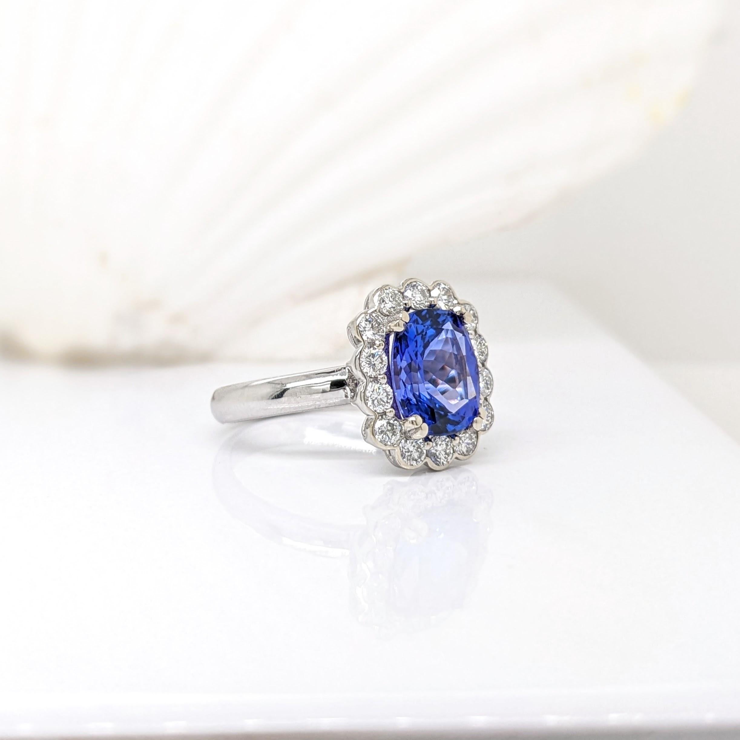 3.2ct Tanzanite Ring w Earth Mined Diamonds in Solid 14K Gold Cushion Cut 10x8mm For Sale 3
