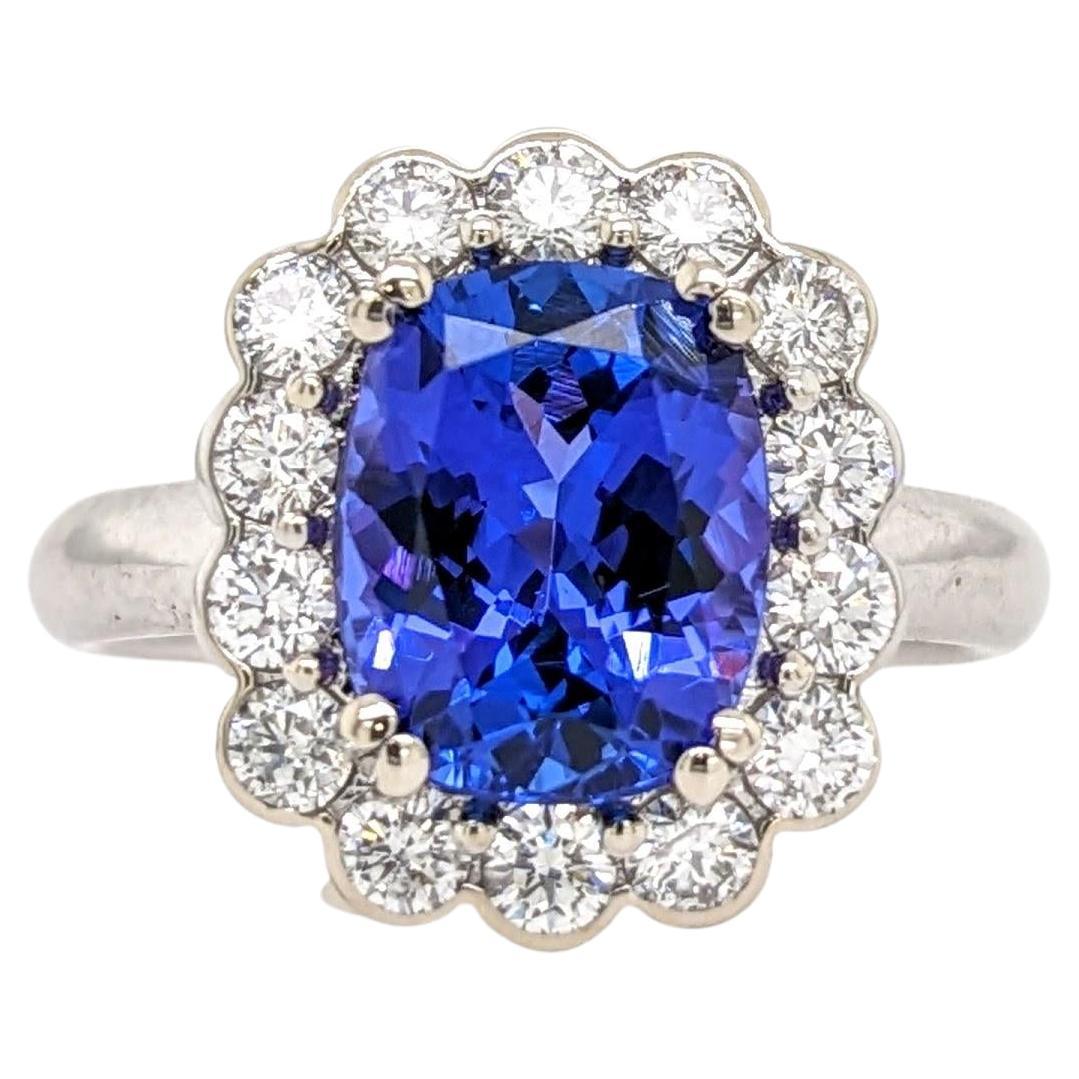 3.2ct Tanzanite Ring w Earth Mined Diamonds in Solid 14K Gold Cushion Cut 10x8mm