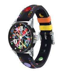 BRM Montre automatique en acier inoxydable couleur art car avec bracelet en cuir noir pour femmes