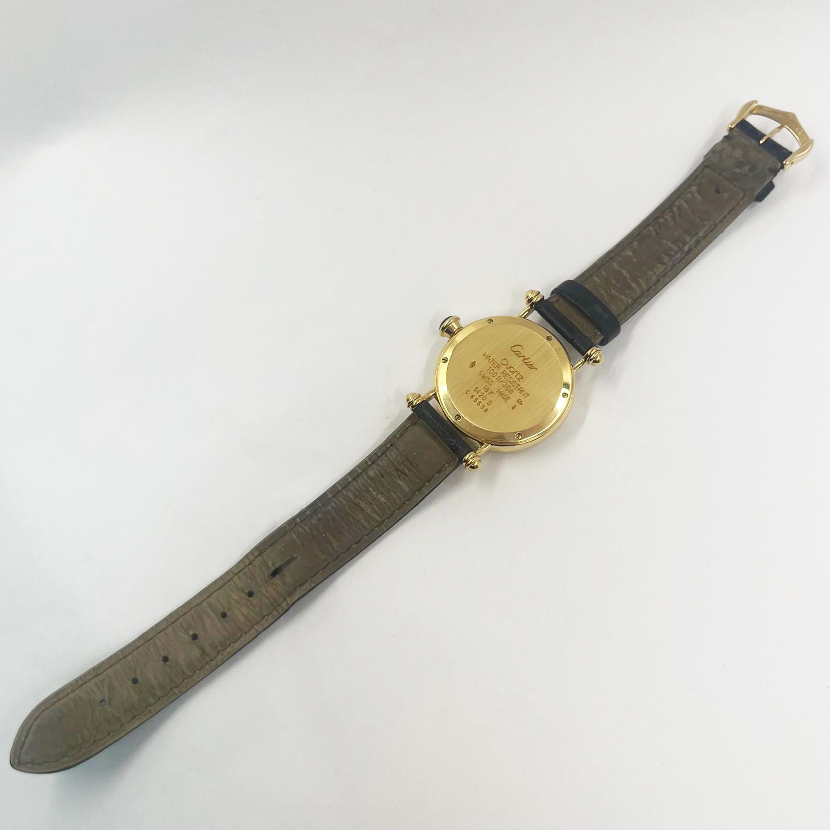 Art déco Montre Cartier Diabolo 32mm en or jaune 18K à quartz avec cadran romain et allig... en vente